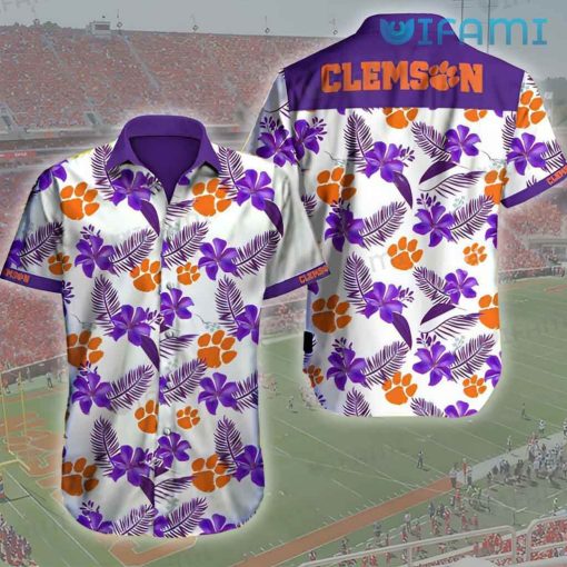 Clemson Tigers Hawaiian Shirt Tropical Hibiscus Clemson Gift