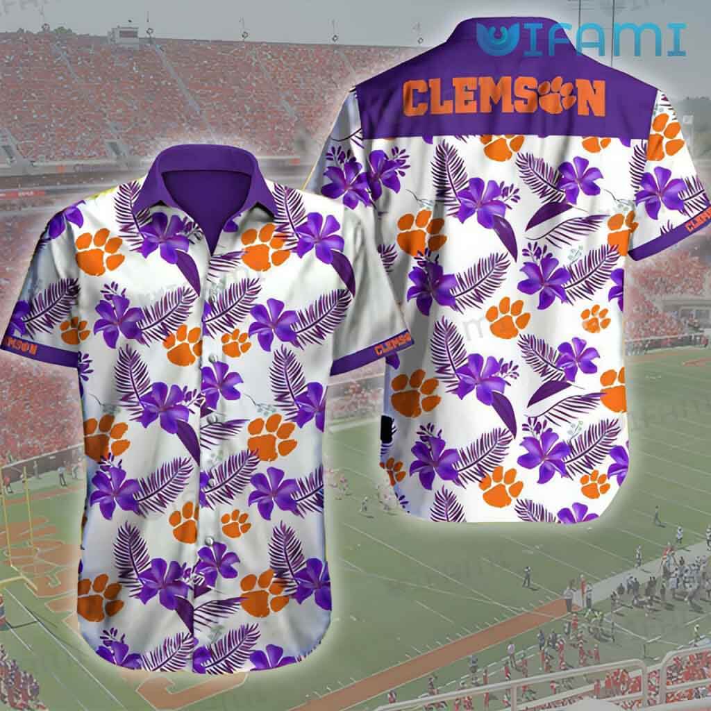 Vintage Clemson Tigers Hawaiian Shirt Tropical Hibiscus Clemson Gift