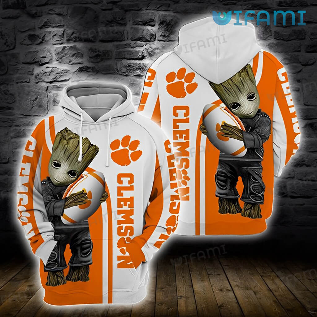 Perfect Clemson Tigers Baby Groot With Ball 3D  Hoodie Clemson Gift