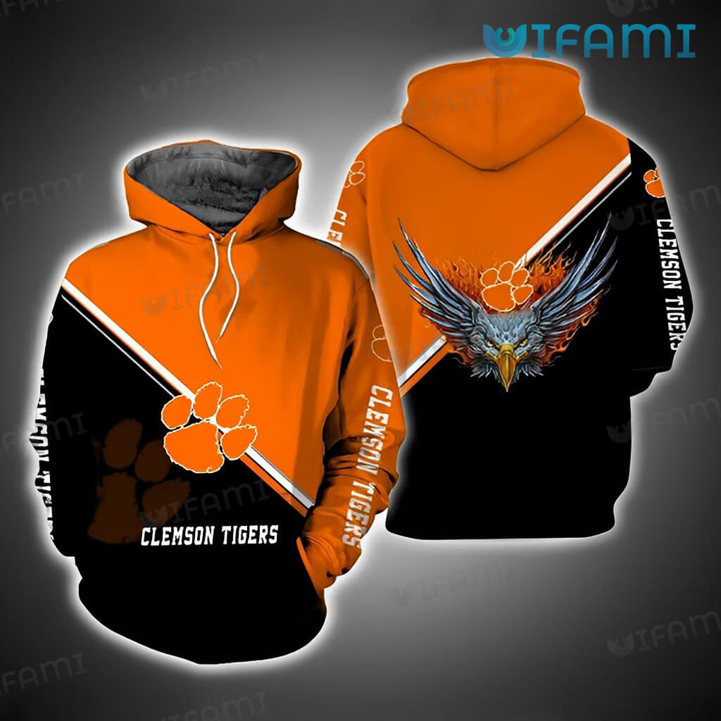 Great Clemson Tigers 3D Fire Eagle Hoodie  Clemson Gift