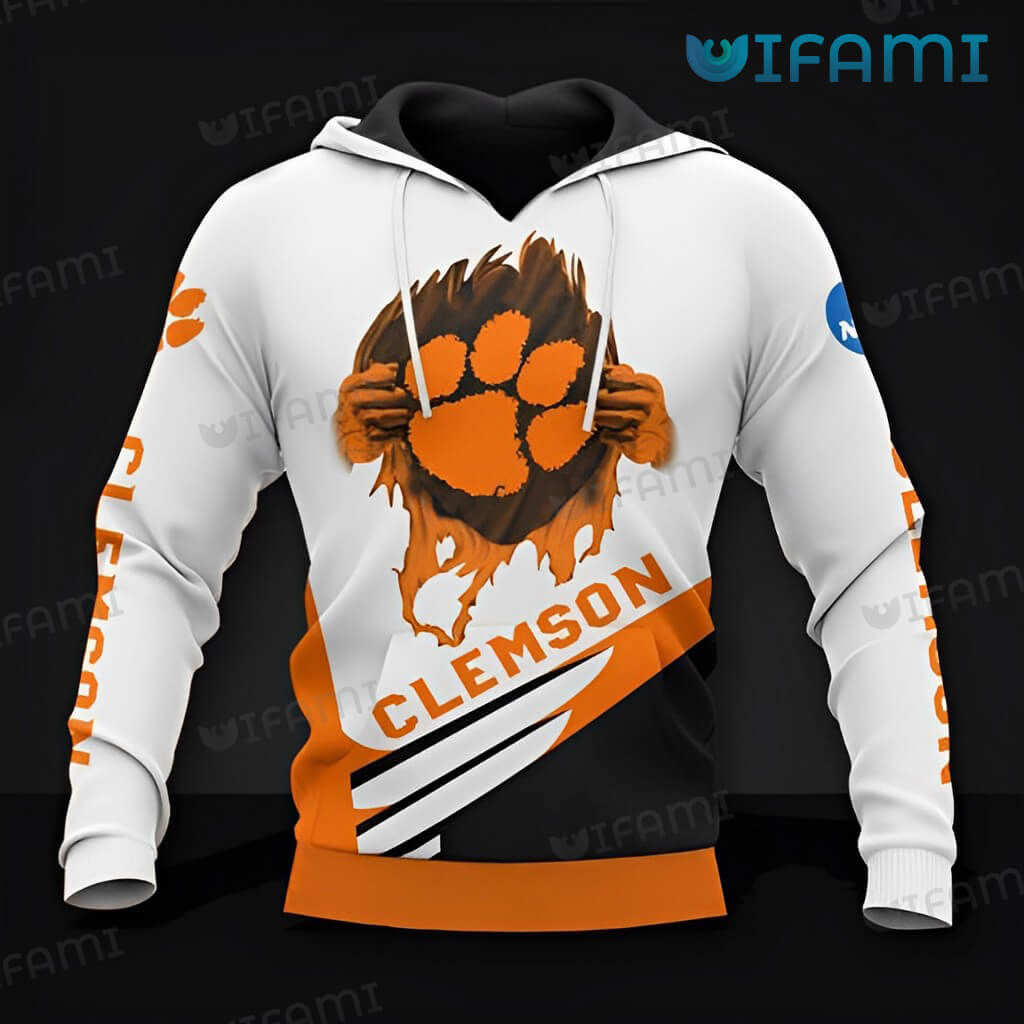 Special Clemson Tigers Ripping Tearing Through Logo 3D  Hoodie  Clemson Gift
