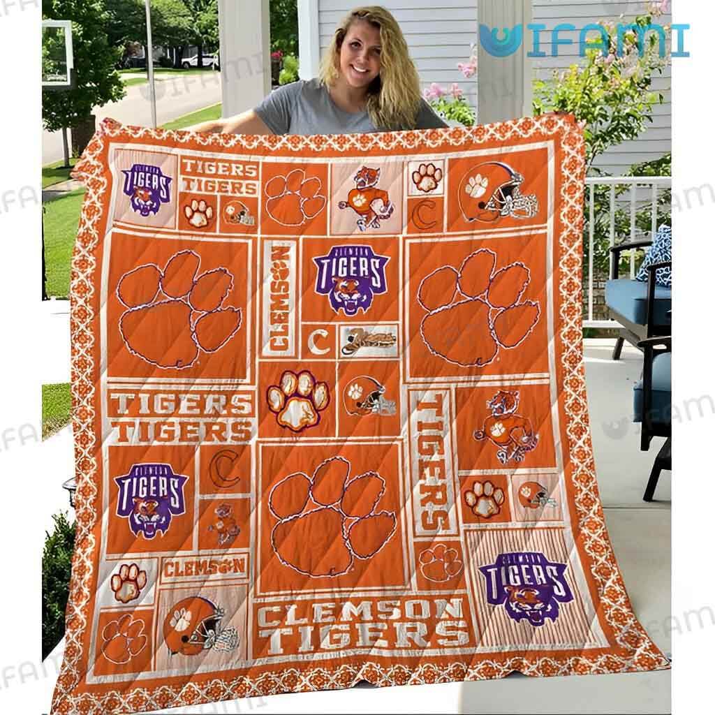 Classic Clemson Tigers Mascot And Logo Blanket Clemson Gift