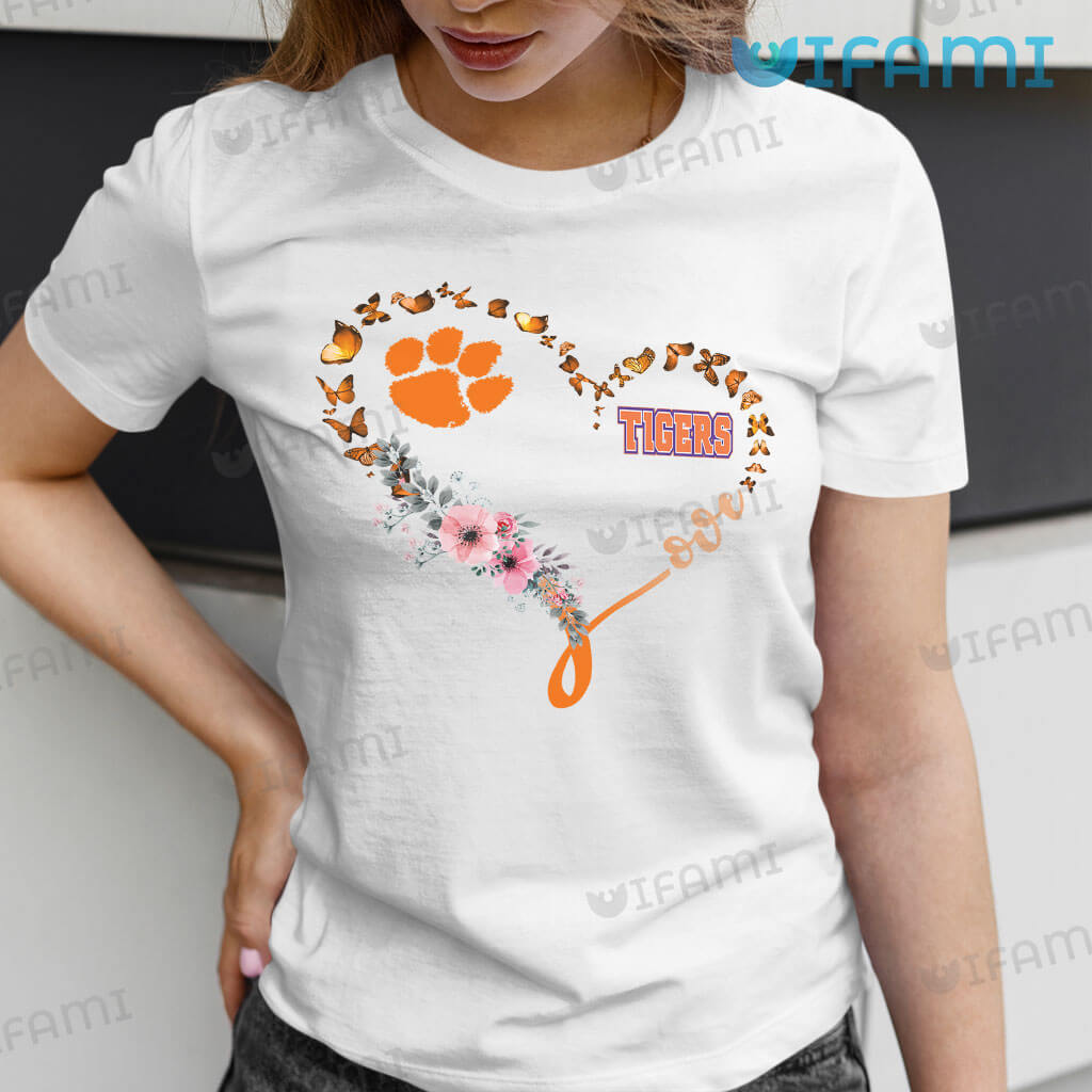 Lovely Clemson Tigers  Butterfly Flower Heart Shirt Gift