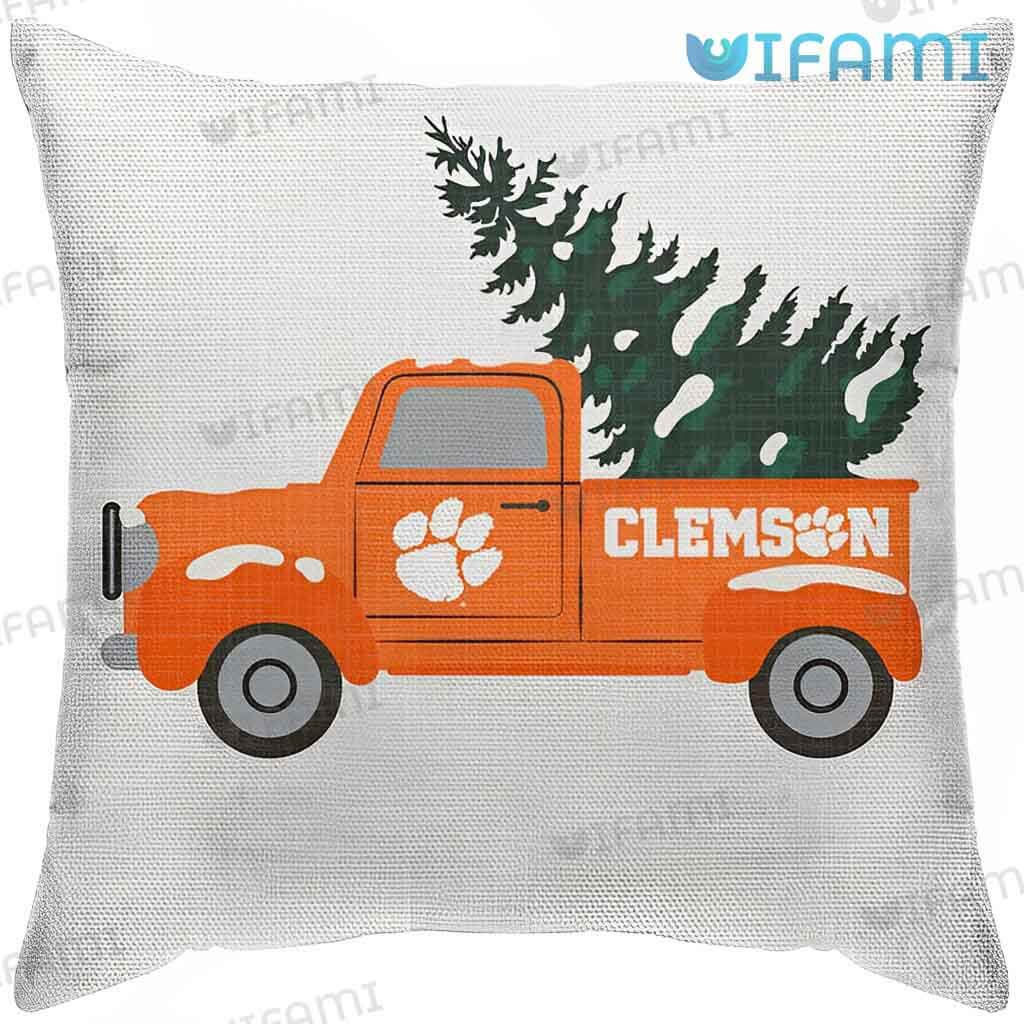 White Clemson Tigers Truck Christmas Tree Pillow Clemson Gift