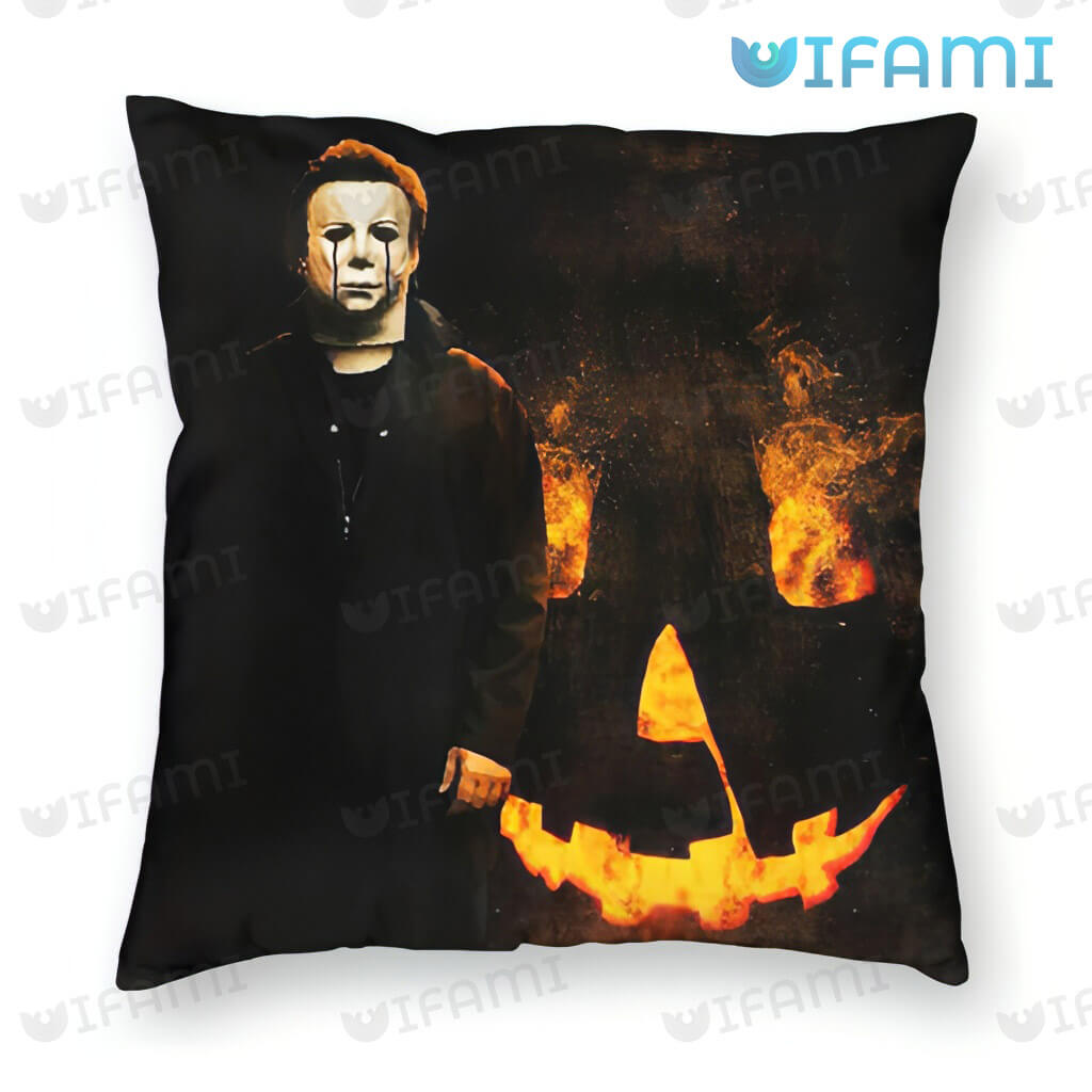 Michael Myers Pumpkin Fire Face Halloween Pillow For Horror Movie Fans