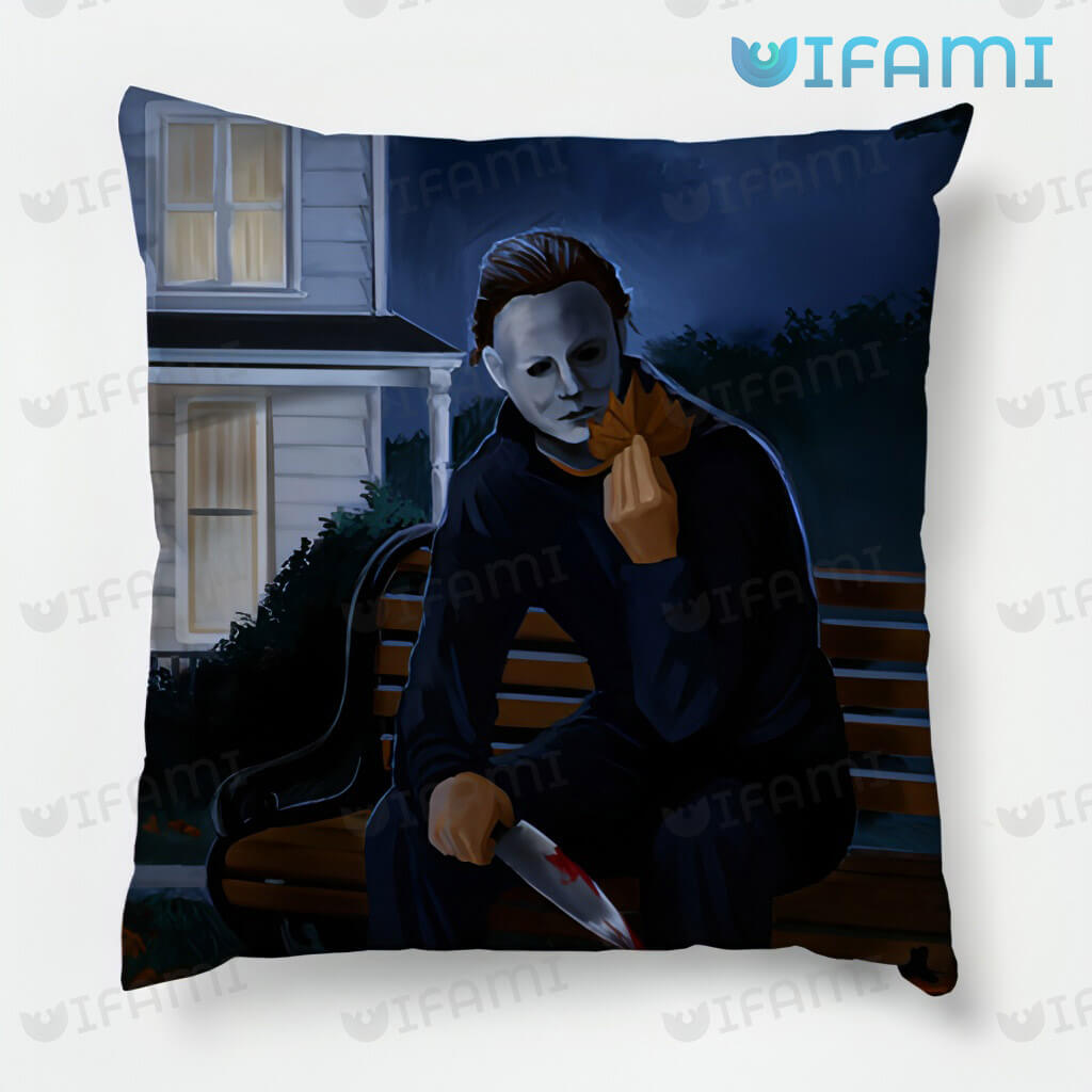 Michael Myers With Leaf Autumn Pillow Halloween Horror Movie Gift