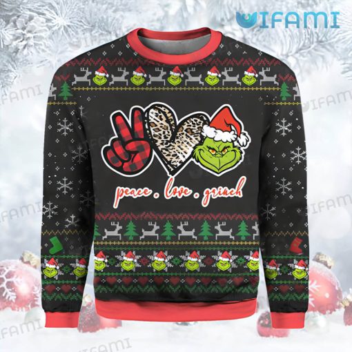 Peace Love Grinch Leopard Pattern Ugly Sweater Christmas Gift