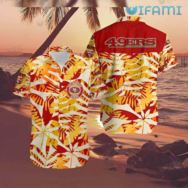 49ers Aloha Shirt Tropical Leaves San Francisco 49ers Gift