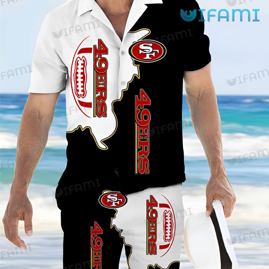 49ers Aloha Shirt White And Black Gift San Francisco 49ers Hawaii Shirt