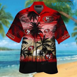49ers Button Up Shirt Coconut Tree Sunset 49ers Hawaii Shirt Gift For Niners Fans