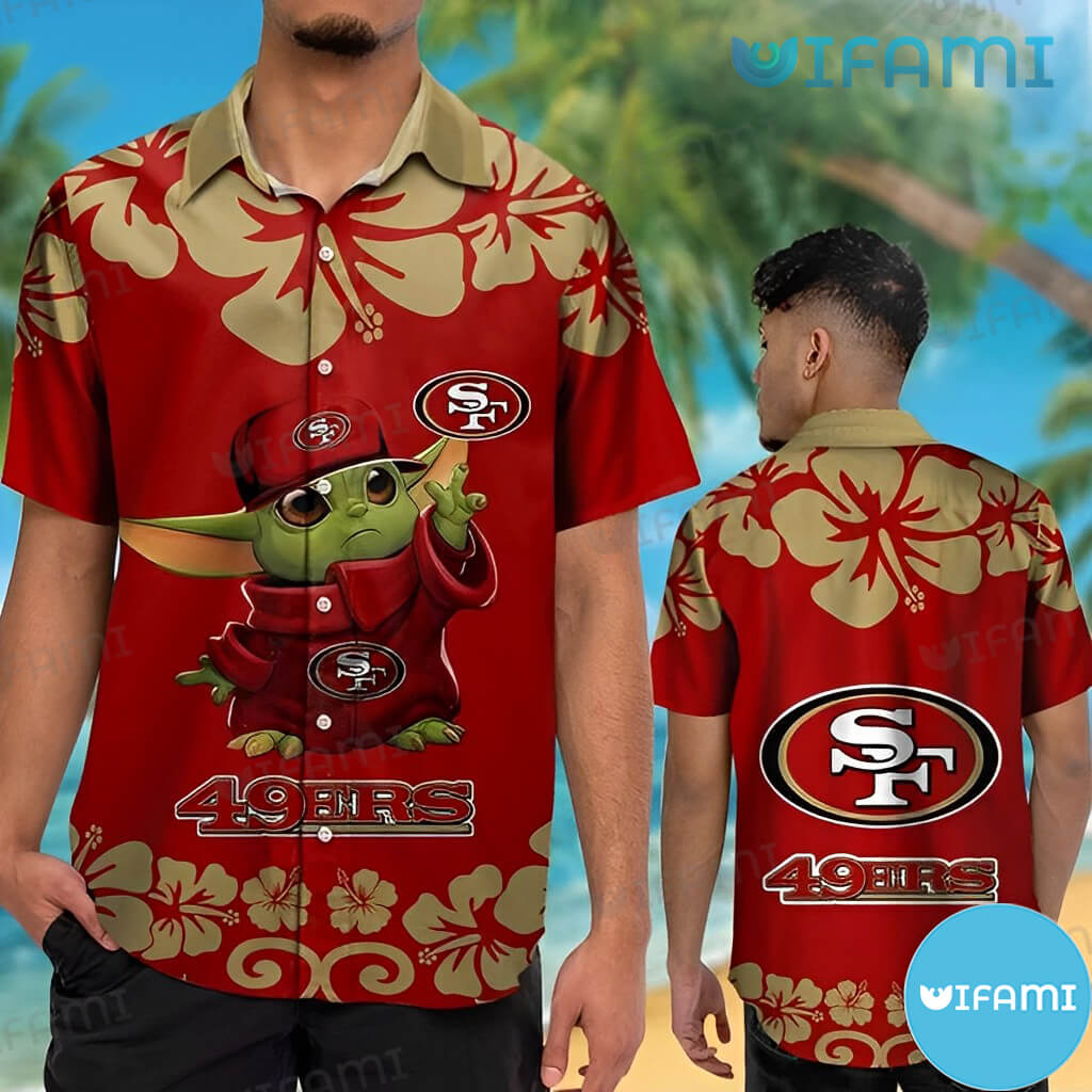49ers Button Up Shirt Logo Pattern 49ers Hawaii Shirt Gift For Niners Fans  - Personalized Gifts: Family, Sports, Occasions, Trending