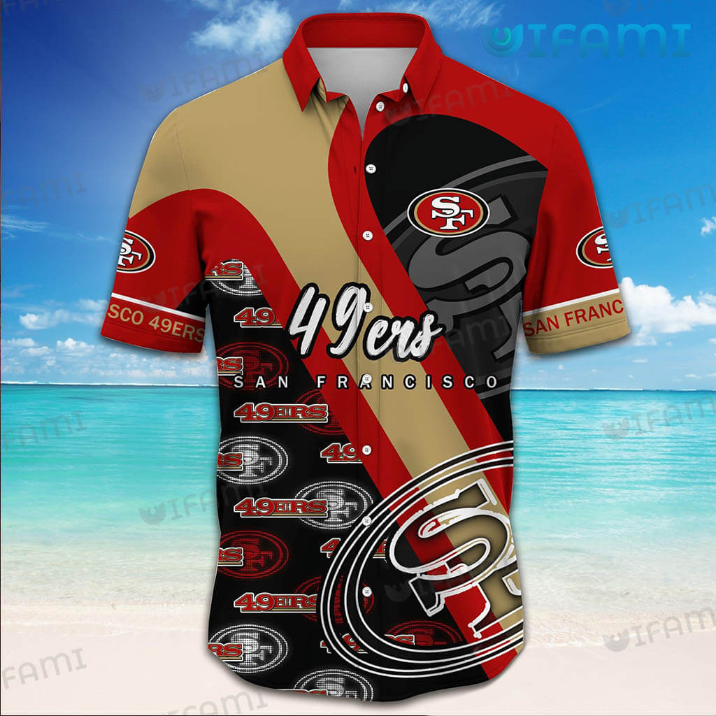 49ers Button Up Shirt Red And Black 49ers Hawaii Shirt Gift For Niners Fans  - Personalized Gifts: Family, Sports, Occasions, Trending