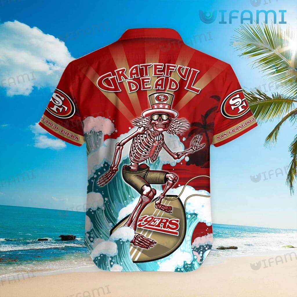 49ers Button Up Shirt Skeleton Surfing 49ers Hawaii Shirt Gift For Niners Fans
