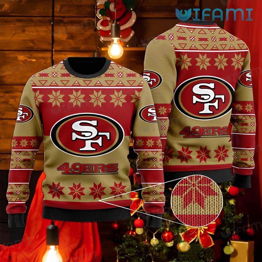 Classic 49ers Christmas  Snowflake Pattern Sweater San Francisco 49ers Gift