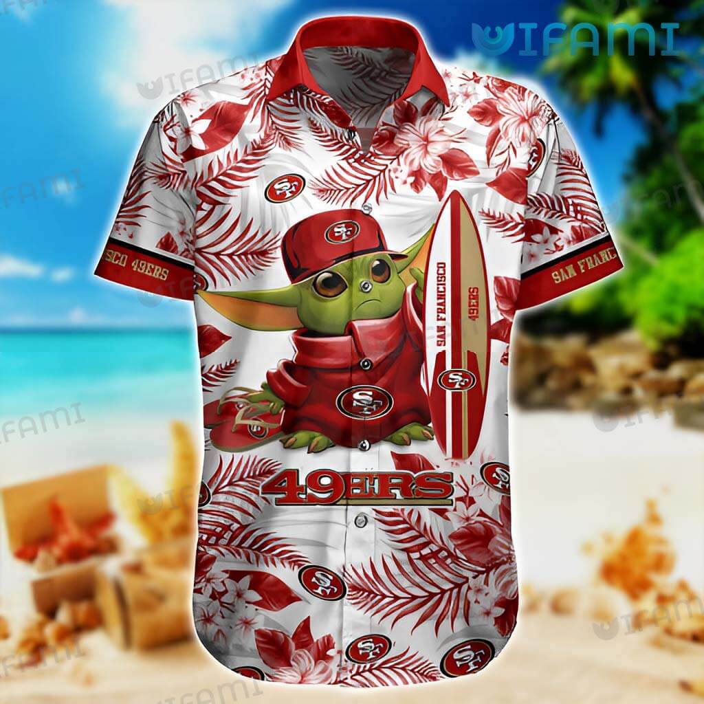 49ers Hawaiian Shirt Baby Yoda Surfing San Francisco 49ers Gift