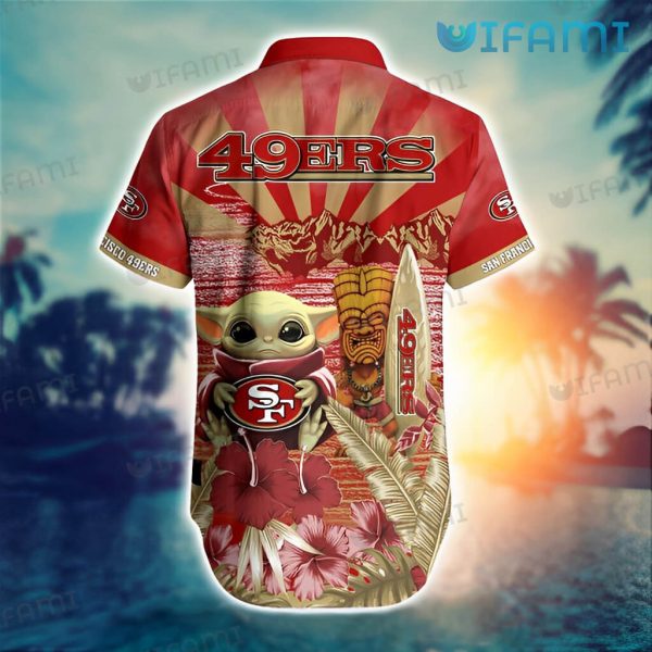 49ers Hawaiian Shirt Baby Yoda Tropical Hibiscus San Francisco 49ers Gift