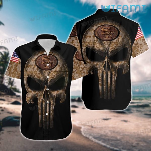 49ers Hawaiian Shirt Camouflage Punisher Skull San Francisco 49ers Gift