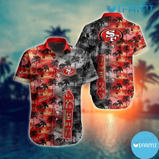 49ers Hawaiian Shirt Coconut Palm Tree Pattern San Francisco 49ers Gift