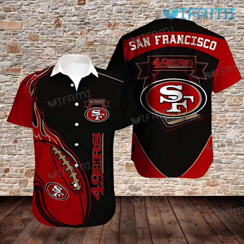 Original 49ers Hawaiian Shirt Red And Black 49ers Gift For Niners Fans