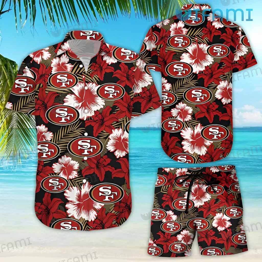 Adorable 49ers Red Tropical Flower Hawaiian Shirt San Francisco 49ers Gift