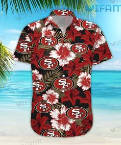 49ers Hawaiian Shirt Red Tropical Flower San Francisco 49ers Present Front