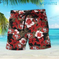 49ers Hawaiian Shirt Red Tropical Flower San Francisco 49ers Present Short