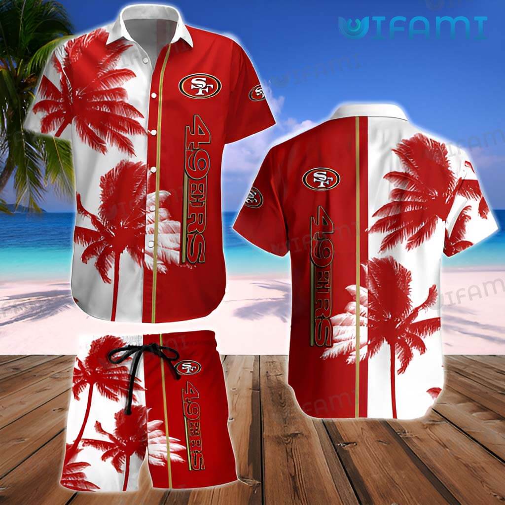 Unique 49ers White And Red Coconut Tree Hawaiian Shirt  San Francisco 49ers Gift