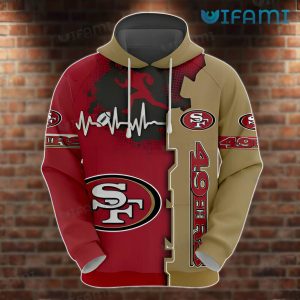 49ers Hoodie 3D Heartbeat Red Brown San Francisco 49ers Gift