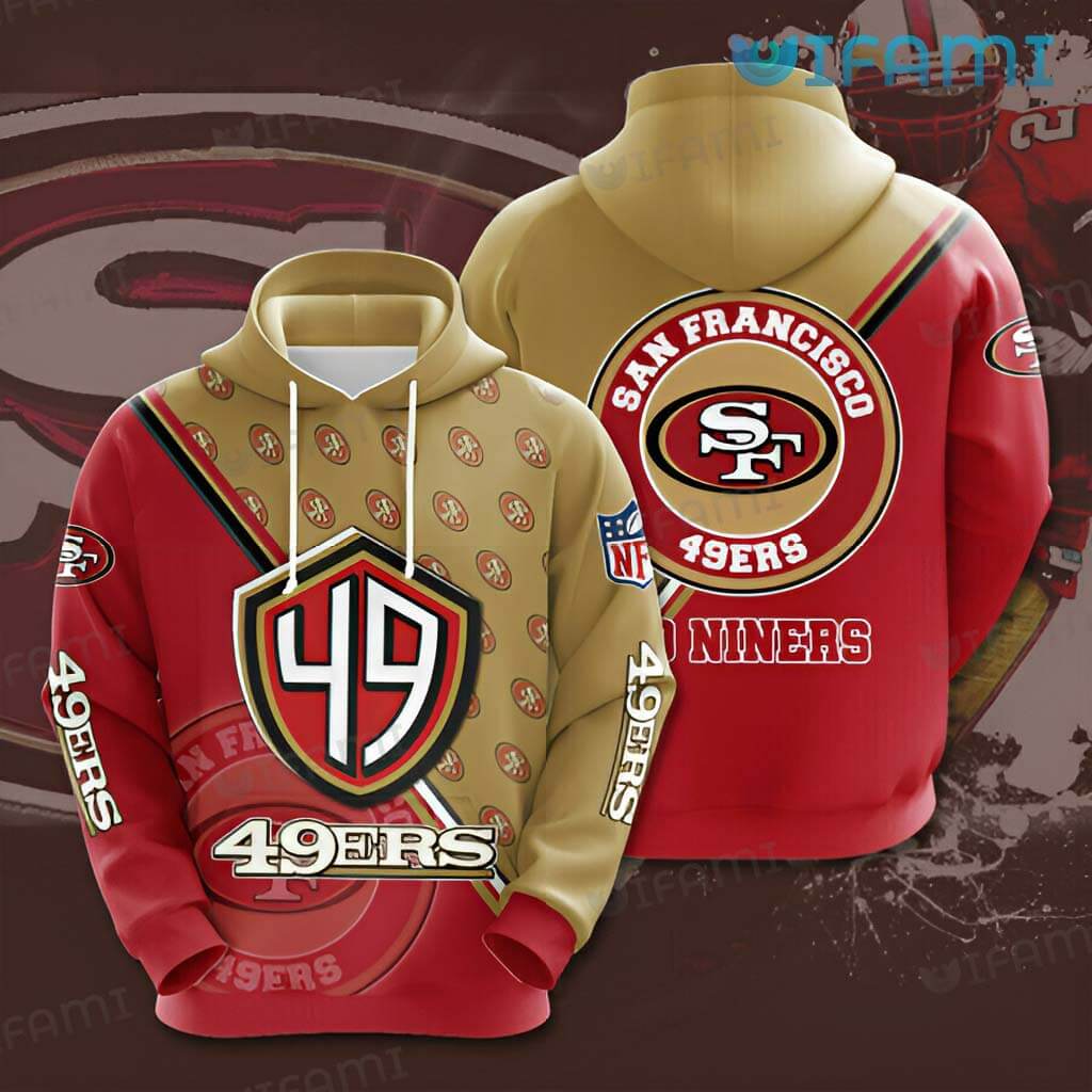 Awesome 49ers  3D Logo Pattern Red Brown Hoodie San Francisco 49ers Gift