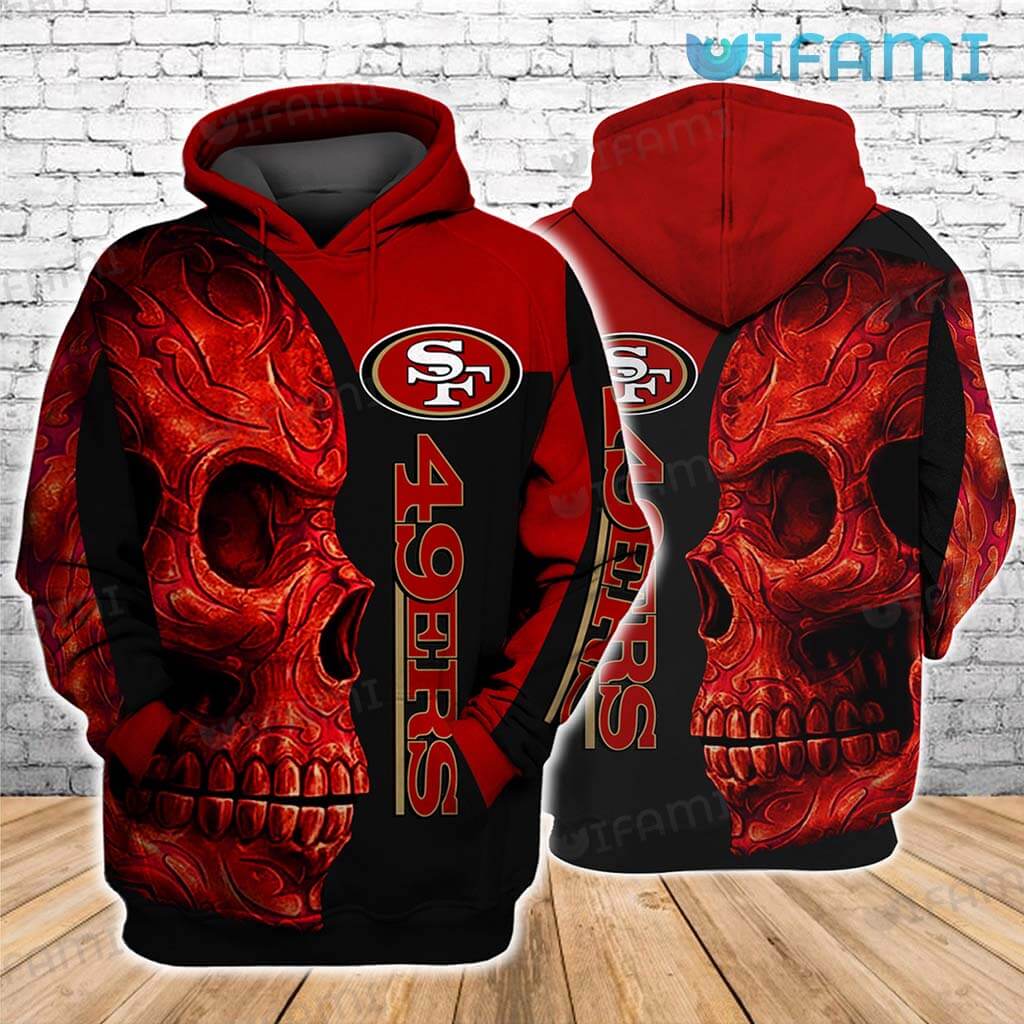 Personalized 49ers Red Skull 3D Hoodie San Francisco 49ers Gift
