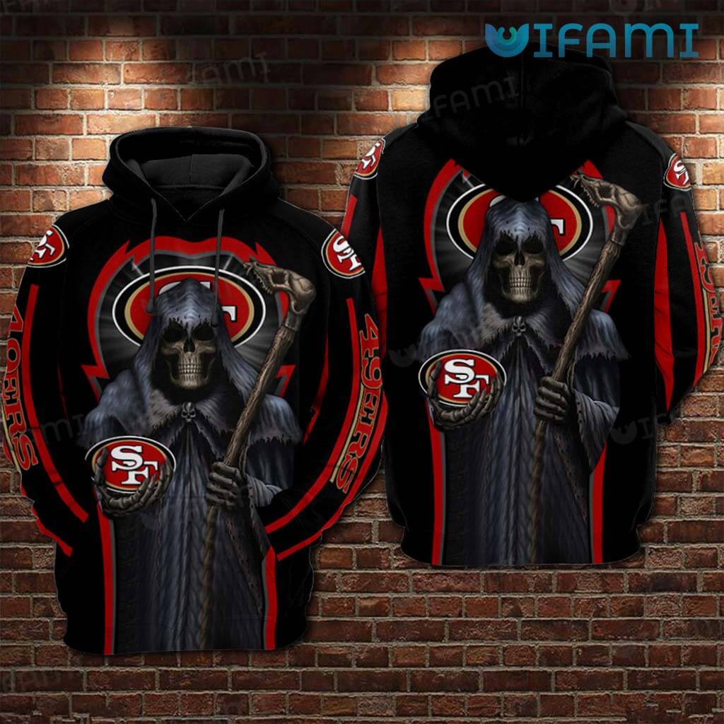 Black 49ers Skull 3D Death Holding Logo Hoodie San Francisco 49ers Gift