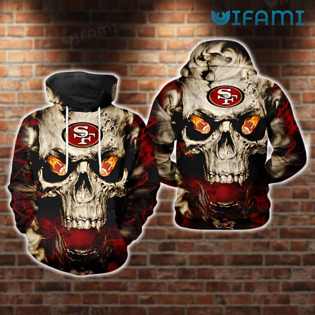 Scary 49ers Skull 3D Fire Eyes Hoodie San Francisco 49ers Gift
