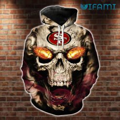 49ers Skull Hoodie 3D Fire Eyes San Francisco 49ers Present Front