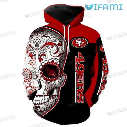 49ers Skull Hoodie 3D Floral Skull San Francisco 49ers Gift
