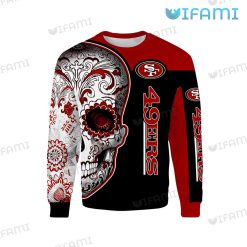 49ers Skull Hoodie 3D Floral Skull San Francisco 49ers Present