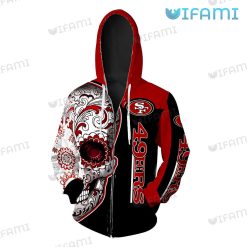 49ers Skull Hoodie 3D Floral Skull San Francisco 49ers Present Zipper