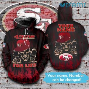 49ers Skull Hoodie 3D For Life Custom Name San Francisco 49ers Gift