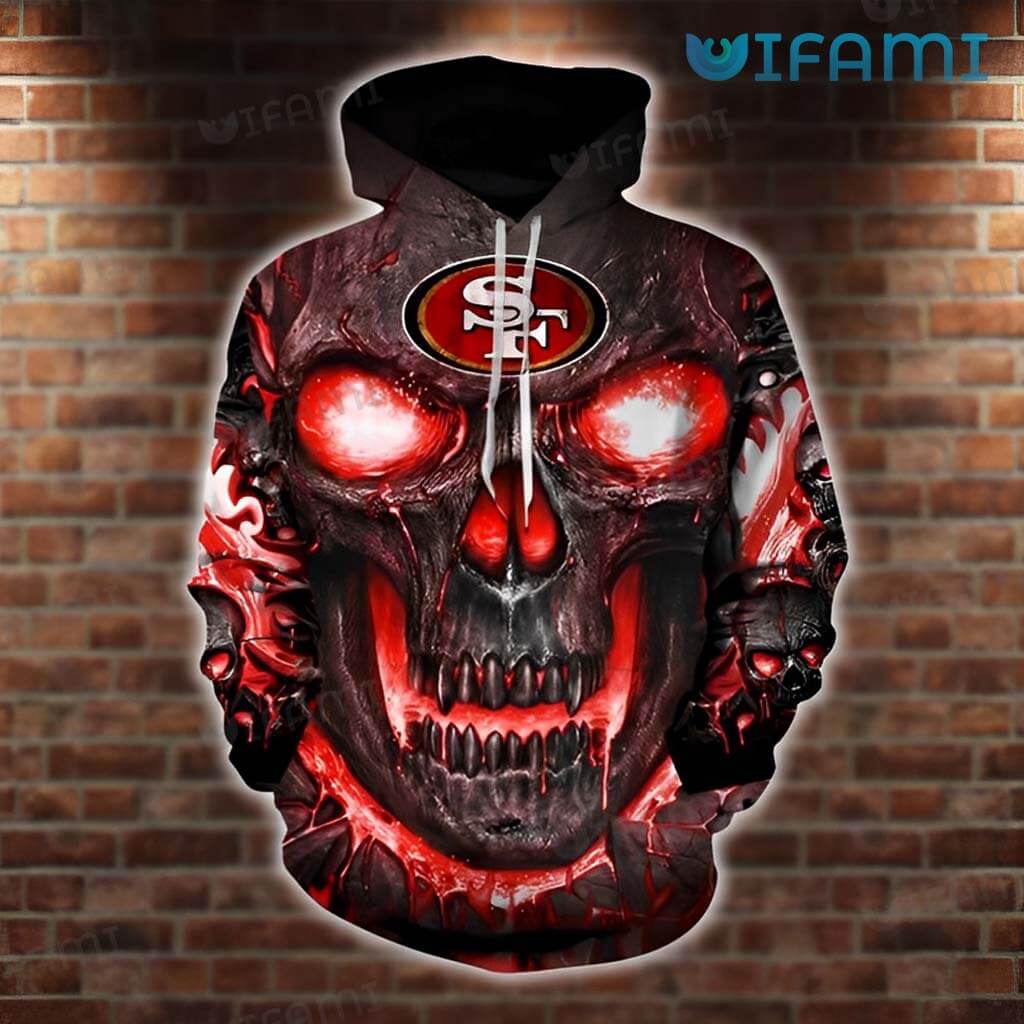 Original 49ers Skull 3D Hello Darkness My Old Friend  Hoodie San Francisco 49ers Gift
