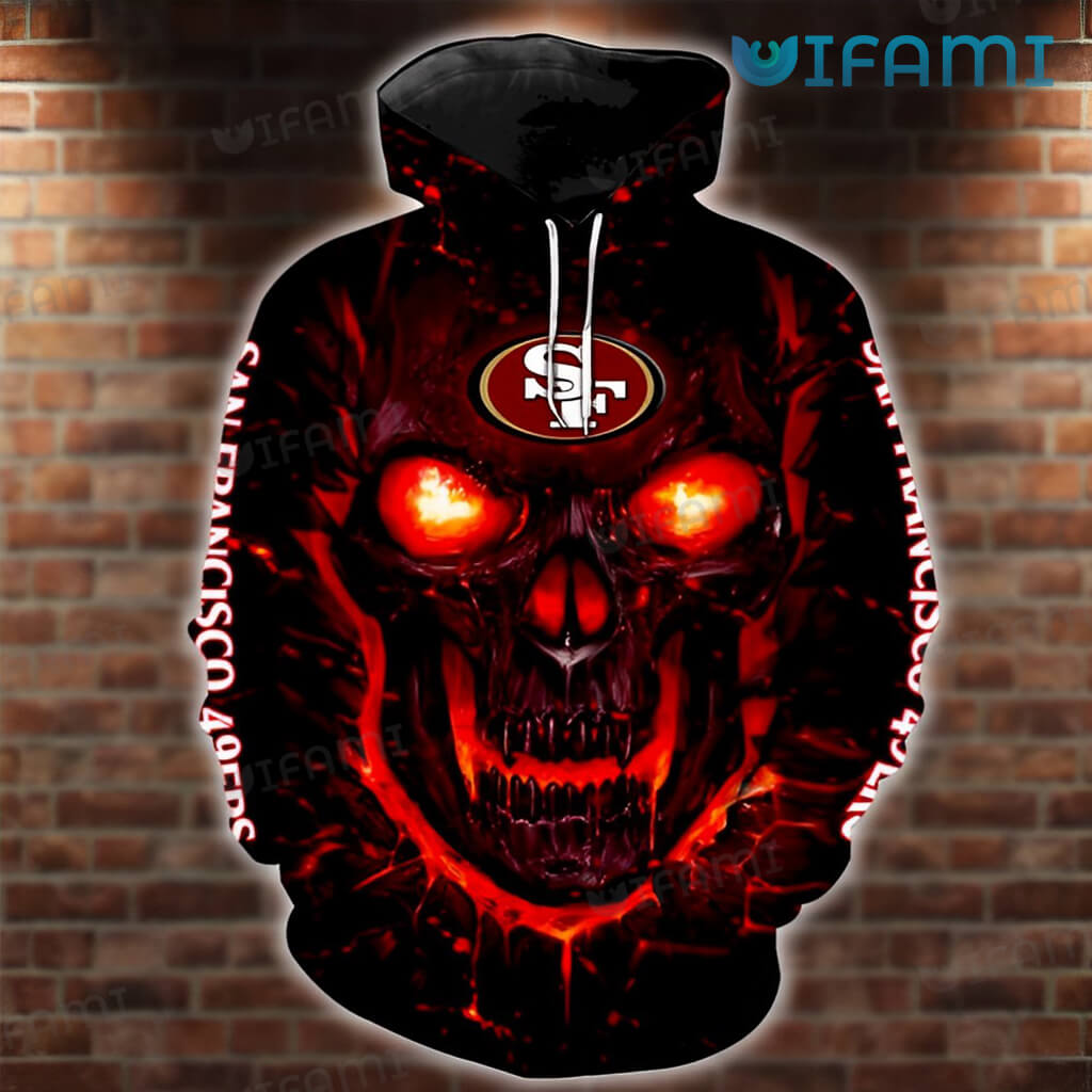 Classic 49ers Skull3D Red Fire Skull Hoodie San Francisco 49ers Gift