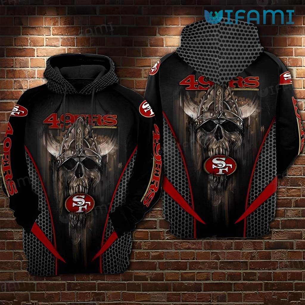Black 49ers Skull 3D Warrior Skull Hoodie San Francisco 49ers Gift