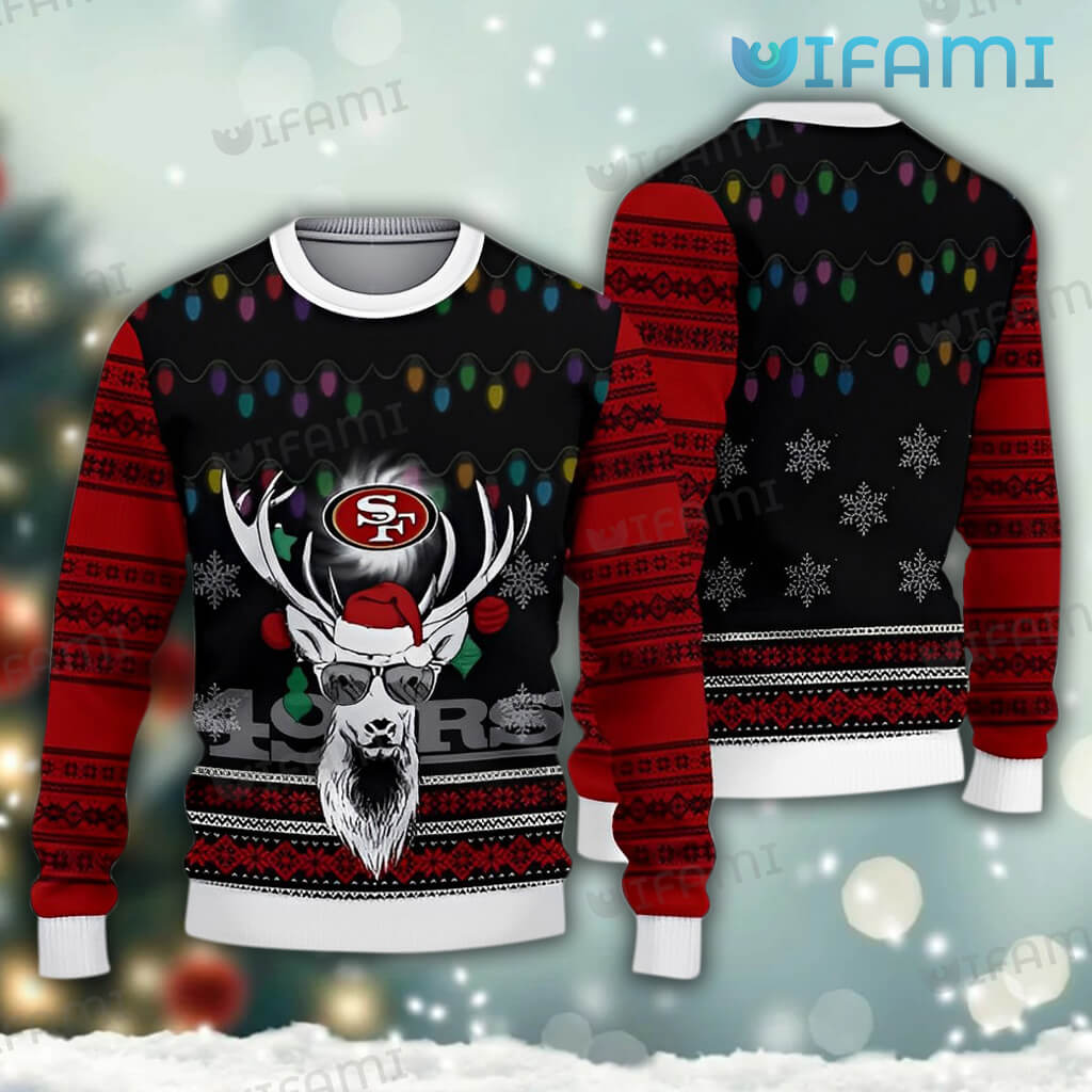 Great 49ers Ugly Christmas Deer Head With Sunglasses Sweater San Francisco 49ers Gift