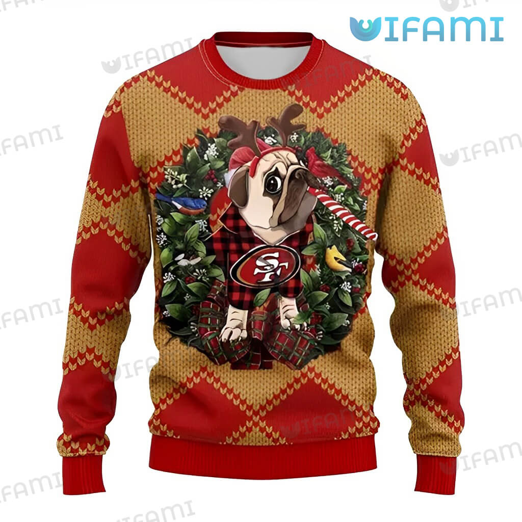 Vintage 49ers Ugly Christmas Pug Sweater San Francisco 49ers Gift