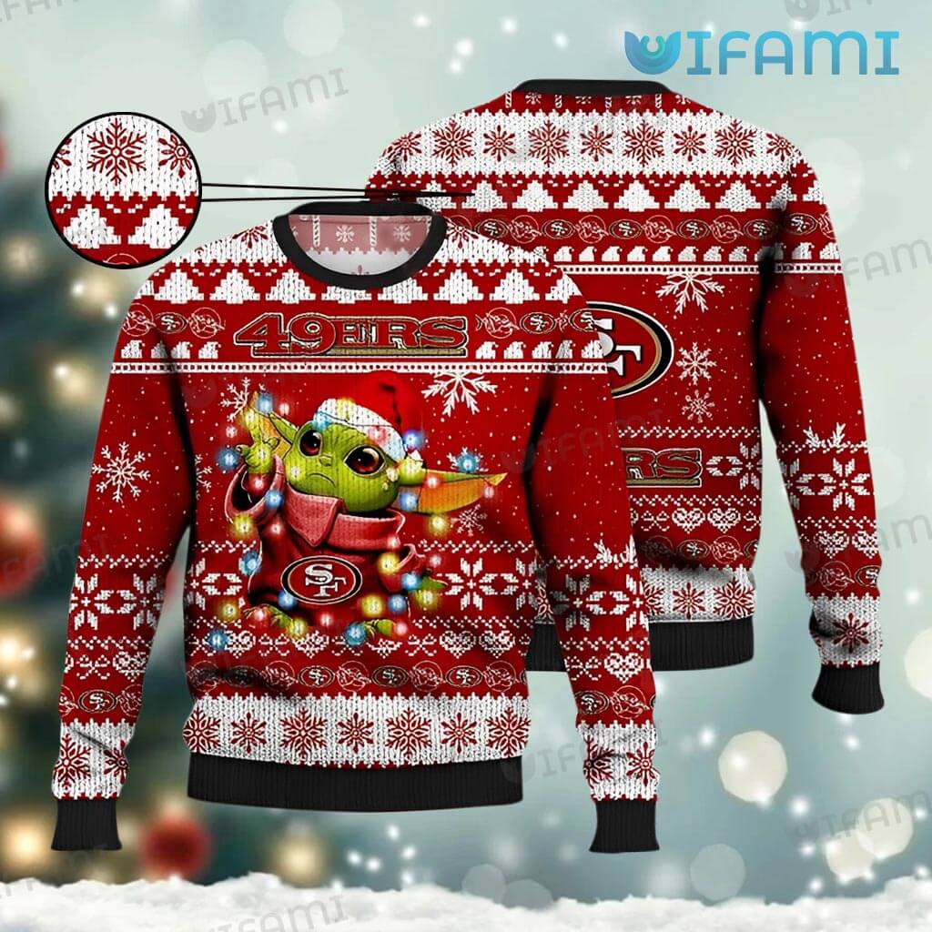 Funny 49ers Ugly Baby Yoda Christmas Lights Sweater San Francisco 49ers Gift