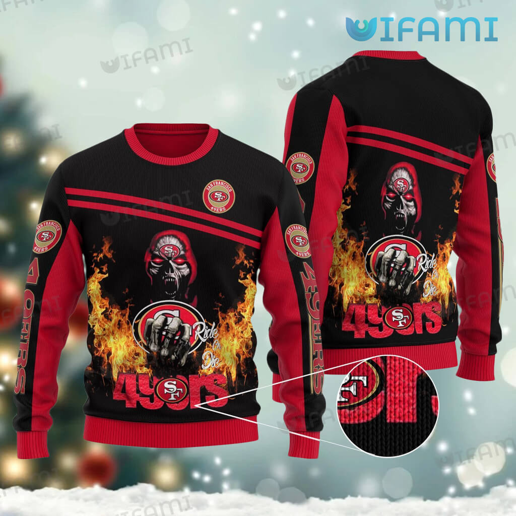 Special 49ers Ugly Fire Death Holding Logo Ride On Die Sweater San Francisco 49ers Gift