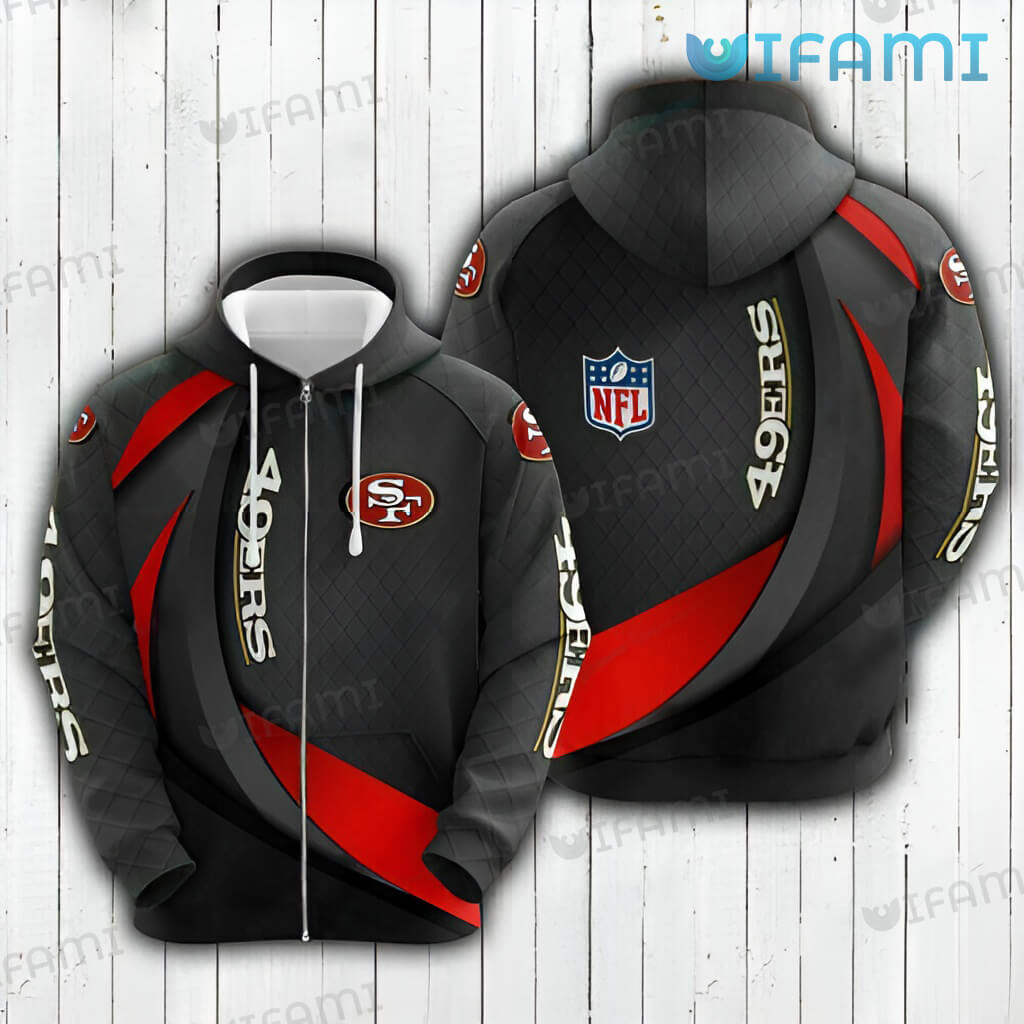 Black 49ers Grey Cross Pattern Zip Up Hoodie 3D San Francisco 49ers Gift
