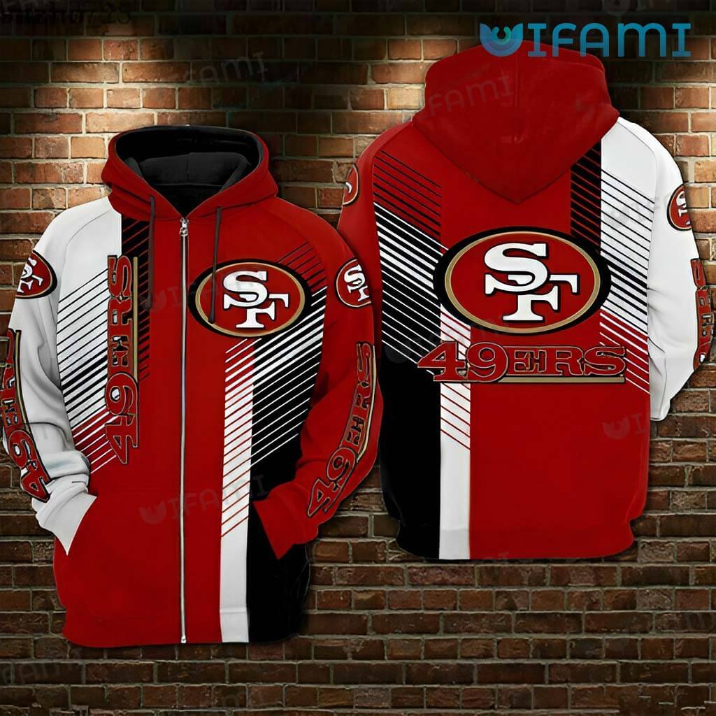Adorable 49ers Zipper Diagonal Stripe Texture Hoodie 3D San Francisco 49ers Gift