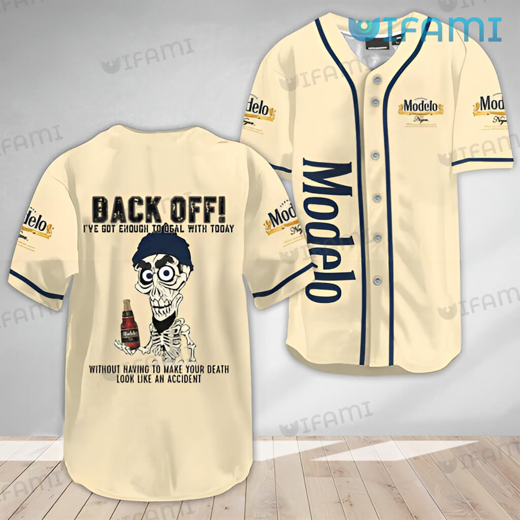 Unique Beige Modelo Achmed Back Off Baseball Jersey Gift For Beer Lovers