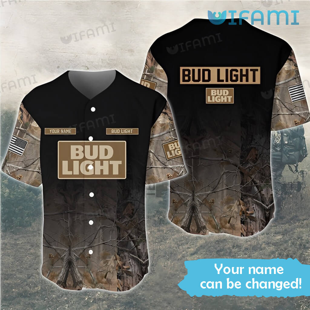 Great Custom Name Bud Light Deer Hunting Baseball Jersey  Beer Lovers Gift