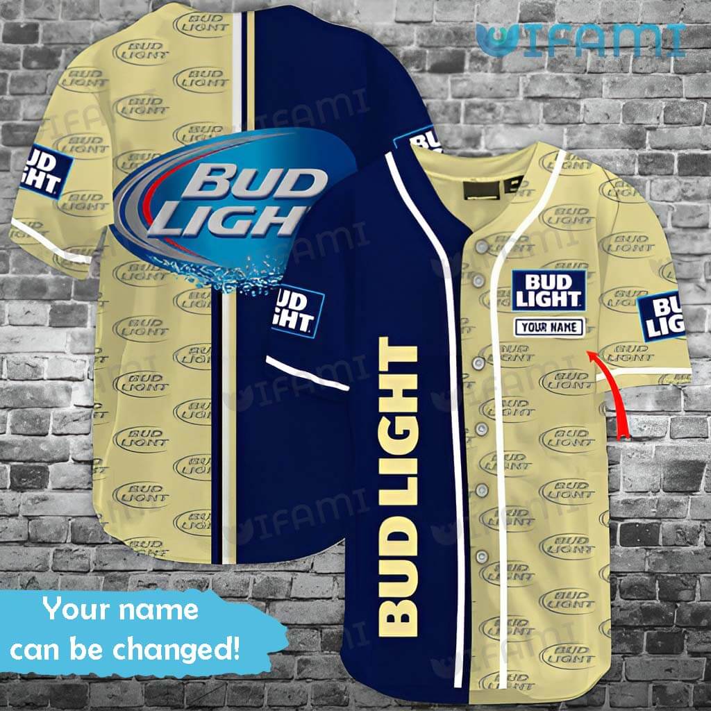 Vintage Custom Name Bud Light Logo Pattern Baseball Jersey Beer Lovers Gift