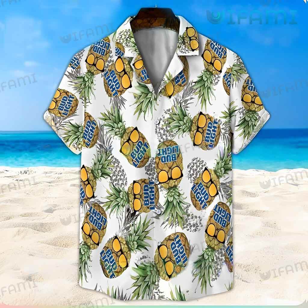 Colorful Bud Light Funny Pineapple  Hawaiian Shirt Beer Lovers Gift